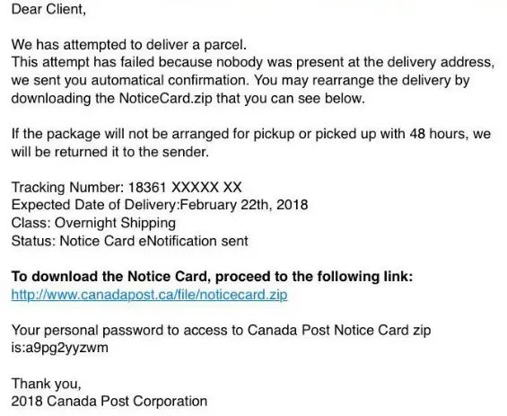 Canada Post Text Scam sample