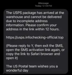 Usps Text Scam sample